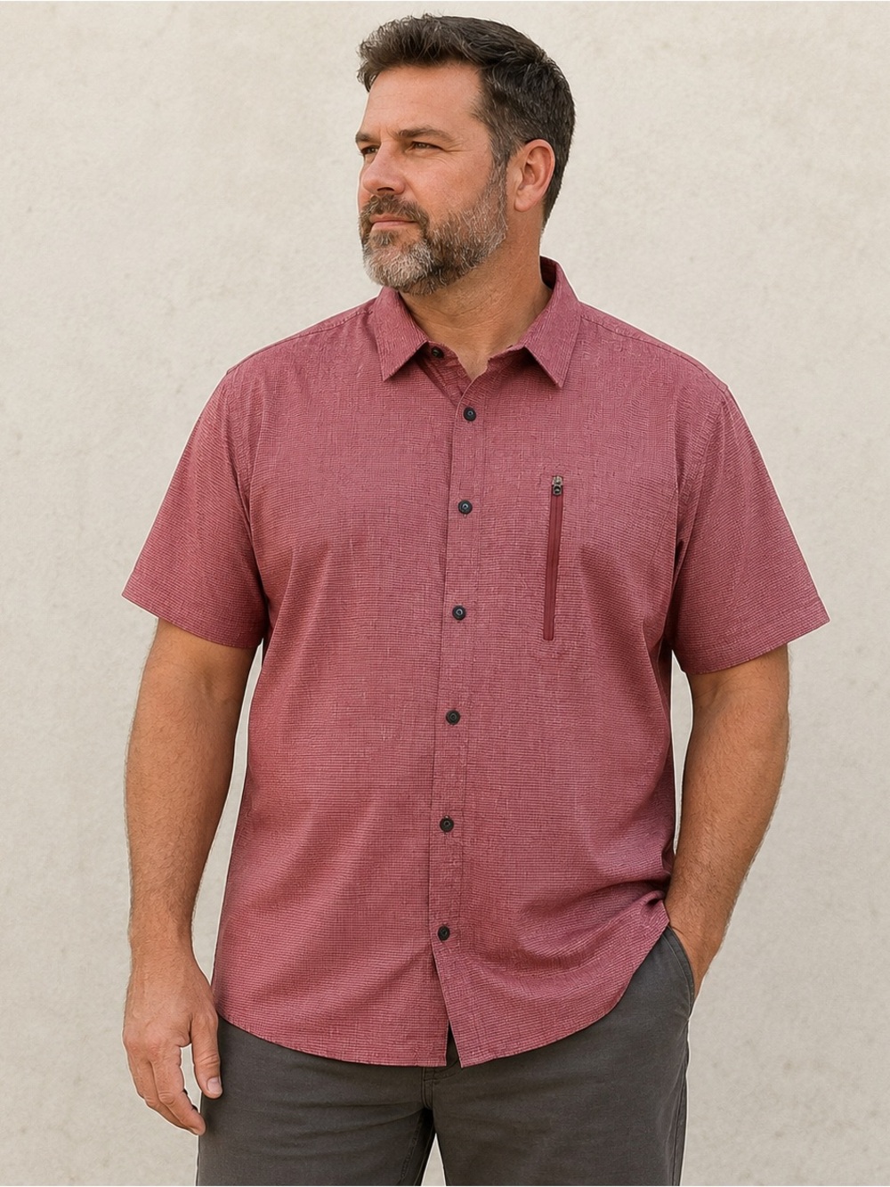 ZeroXposur Travel Shirt Mens XXL Cabernet Red Stretch Performance Zip Pocket
